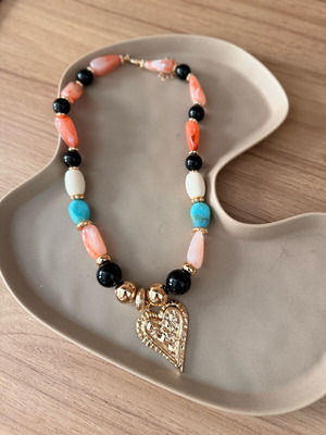Handmade necklace like new with heart multicolored