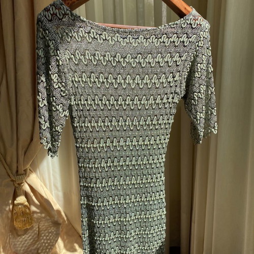 Embroidered dress with silver thread, size small-medium, elastic