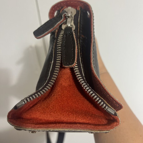 Francesco Biasia leather shoulder bag used, vintage Y2K, brown and orange suede interior