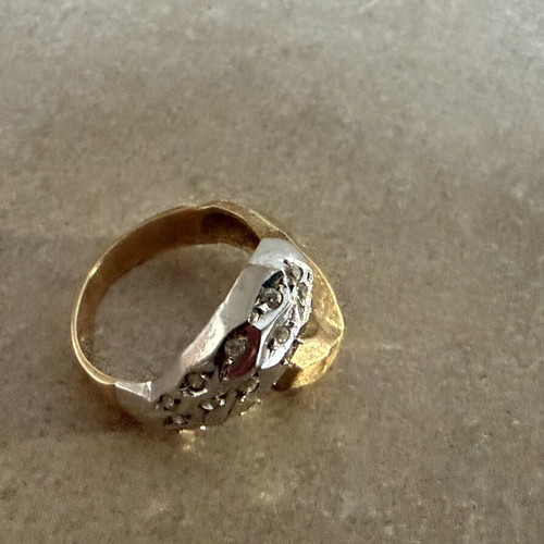 Gold ring with diamonds 14K used, handmade 7 grams