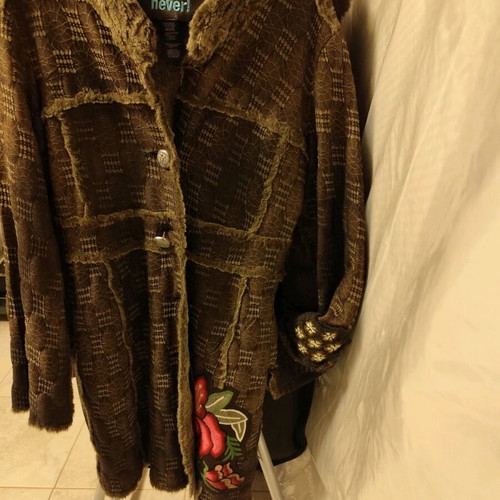 Custo Barcelona coat like new, brown with fur, size M