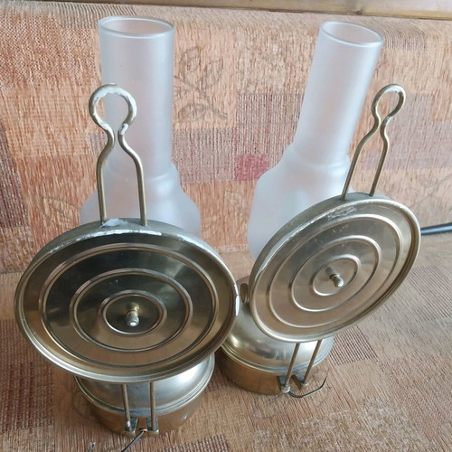 Vintage oil lamps used, converted to electric, set of 2