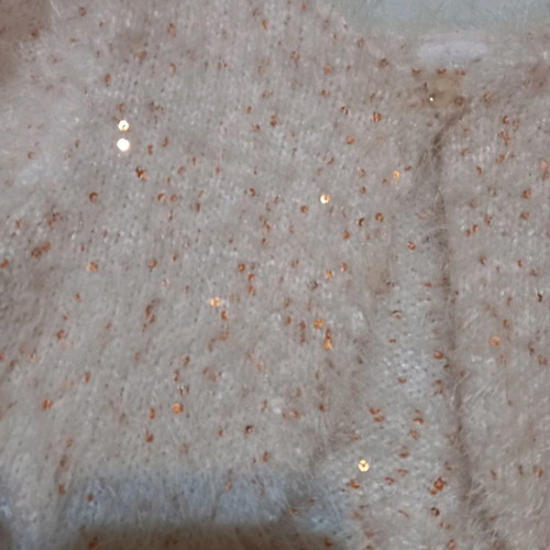 Knitted bolero cardigan used, white with gold thread and sequins, 24 months