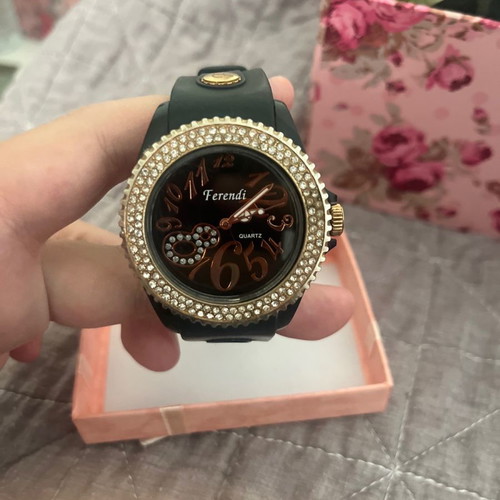 Ferendi women's watch used, black with rhinestones
