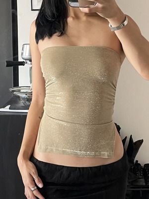 Bershka shimmery fitted champagne tube top, size XS