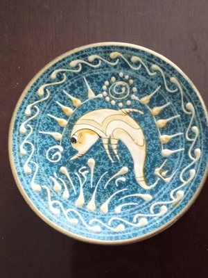 Handmade ceramic plate with dolphin like new
