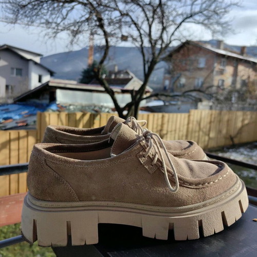 Suede shoes size 40, beige and brown, wide fit