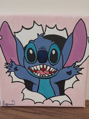 Handmade painted canvas with Stich new 15×15