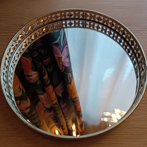 Metal decorative mirror trays set, 20cm & 17cm