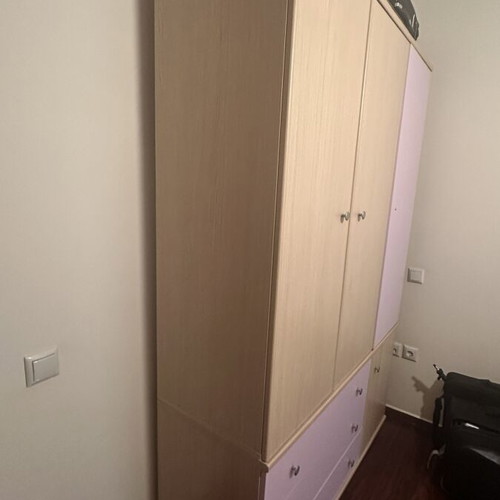 Three-Door Wardrobe with Drawers like new, Scandinavian Light Brown and Lilac