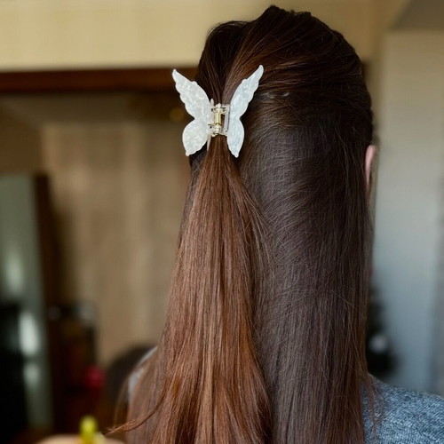 Hair clip butterfly new, white and beige