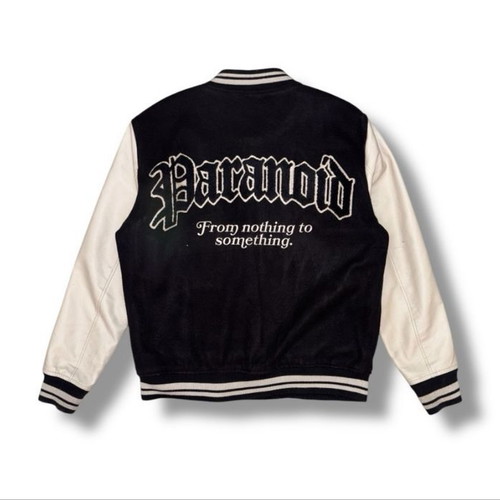 Black Squad x Paranoid Society Bomber Jacket used, men's size L, black and beige