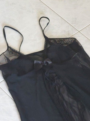 Black transparent lingerie babydoll with fringes and lace medium like new