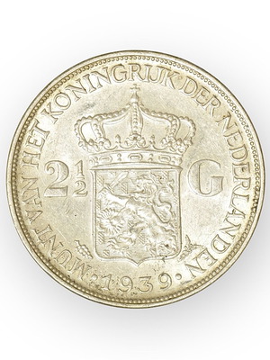 1939 Netherlands 2 1/2 Gulden coin used, silver