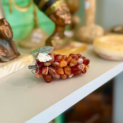Decorative grape cluster with red carnelian semi-precious stones like new
