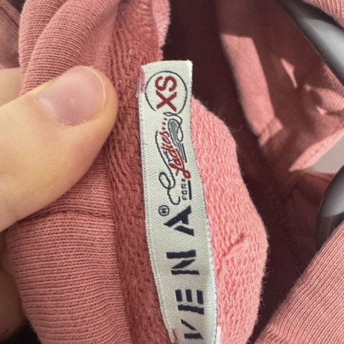 Vena women's pink sweatshirt XS used with decorative cords and letters-flowers