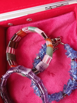 Bracelets set of 3 semiprecious stones like new, amethyst, rose quartz, blue chalcedony