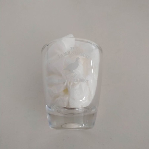 Set of 5 used glass shot glasses with liquor logos