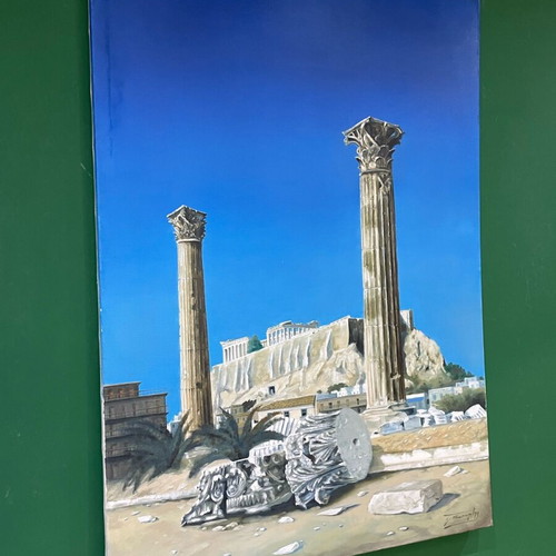 Oil painting used by Dimitris Kourtis featuring the columns of Olympieion