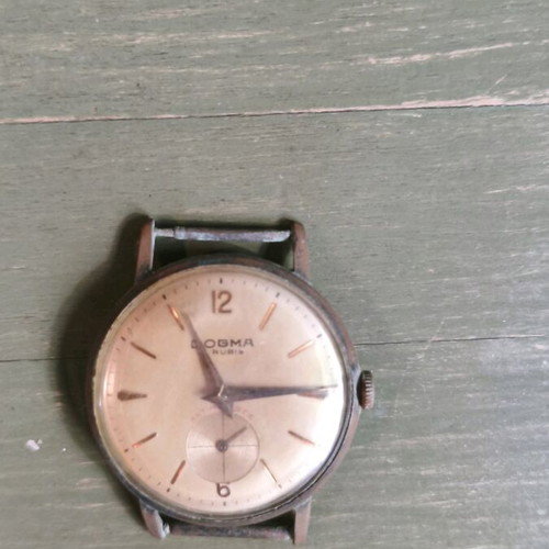 Vintage Dogma Rubis anti-magnetic watch used, men's, gold-tone