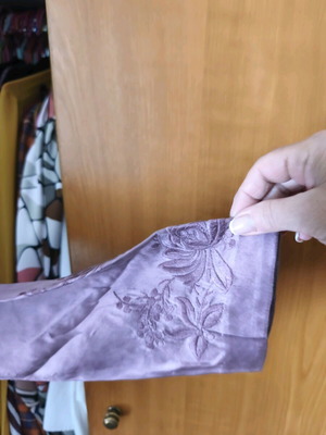 La Redoute satin shirt like new, faded apple color, embroidered corset