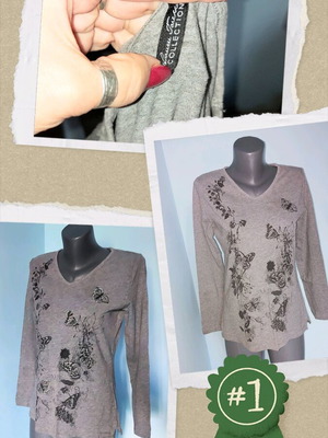 Laura Torelli tunic blouse with decorations gray like new