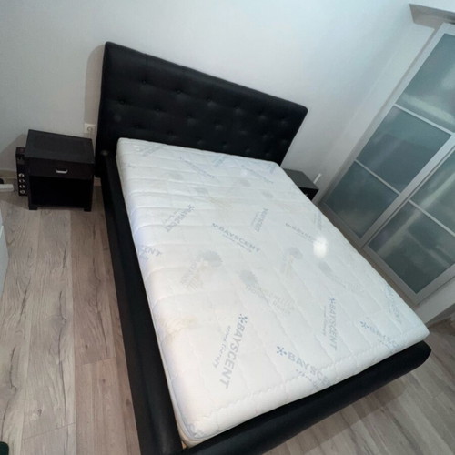 Bed with black leather 160x200cm like new with 2 nightstands without mattress