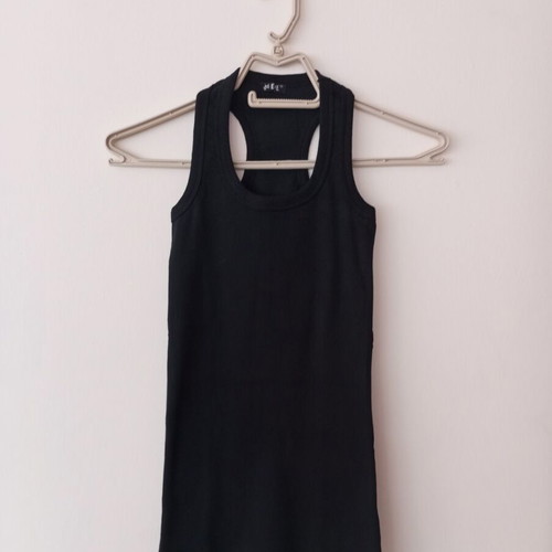 Black Ribbed Top with Y2K Groovy Crew Necklace gift, like new