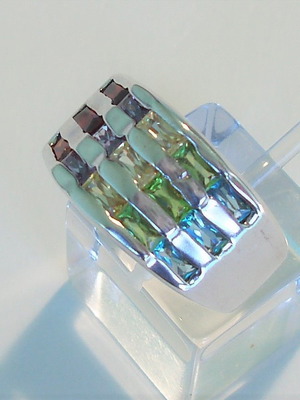 3σειρο 925 ασημένιο δαχτυλίδι με multi colour gemstones σε κοπή μπριγιάν καινούργιο