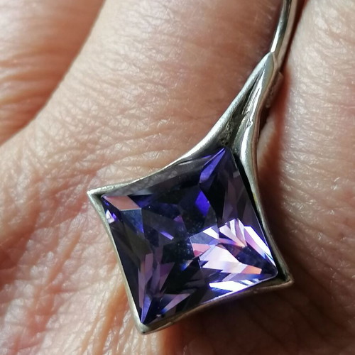 Navel piercing new with purple princess cut zircon, 925 silver
