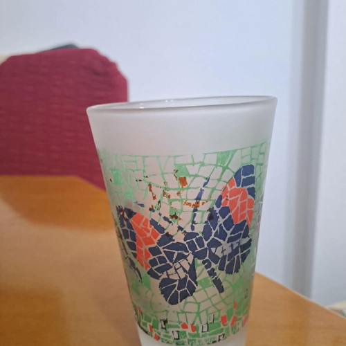 Lumidis Parrot Collectible Glass with Pavlos Samiou Painting Motif, Frosted Texture
