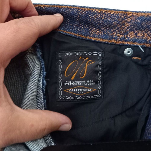 Peter Golding 078 Stretch Denim Flared Jeans like new, blue-gold