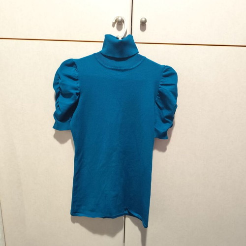 Petrol Turtleneck Blouse Like New With Puffy Sleeves Size M