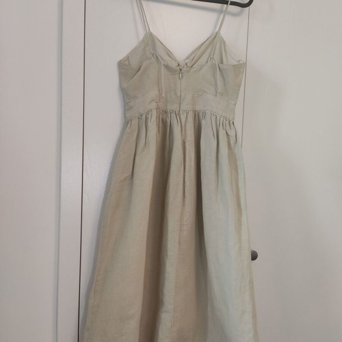Zara cotton midi dress with front tie bow, beige, XS