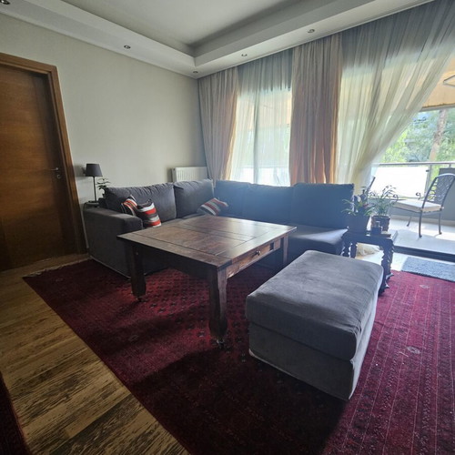 Corner sofa used, solid beech wood, gray, with ottoman extension