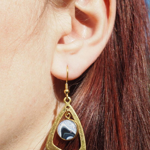 Artisan earrings new, gold-plated stainless steel with acrylic paint