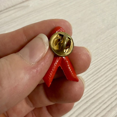 Red Ribbon metal pin, HIV awareness symbol