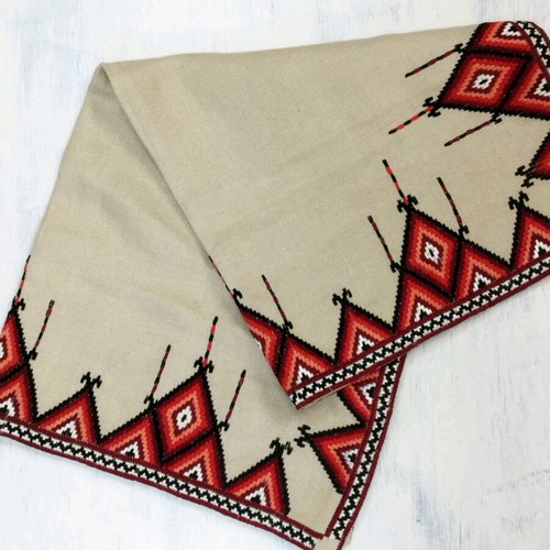 Hand embroidered linen tablecloth square like new 68x70 cm