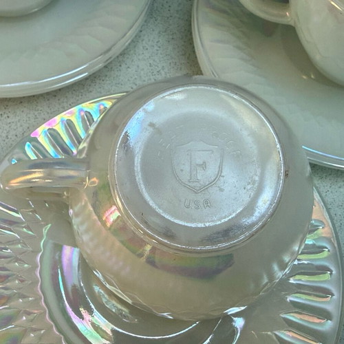 Opalescent cups set of 5 like new, Federal Glass vintage