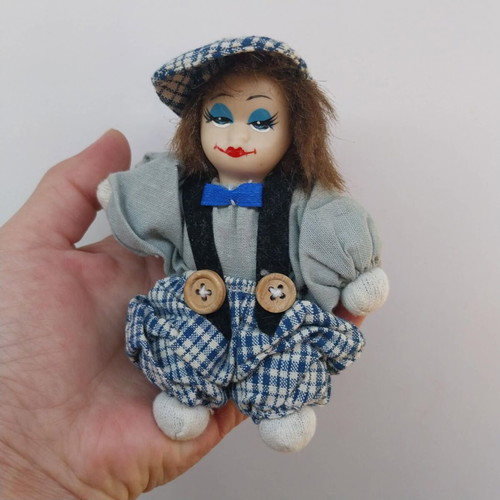 Miniature Clown Doll with Ceramic Face like new