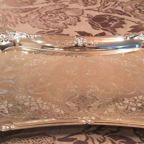 Twin bird serving tray used, nickel-plated steel, 1980s vintage