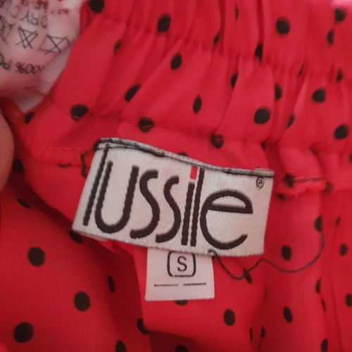 Lussile red pleated skirt with black polka dots, like new