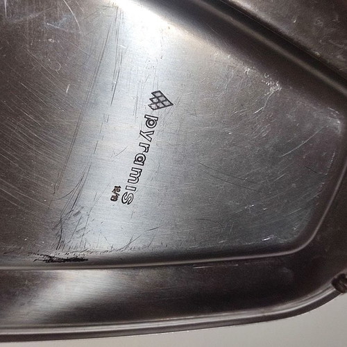 Serving platters used, stainless steel with brass engravings, set of 3