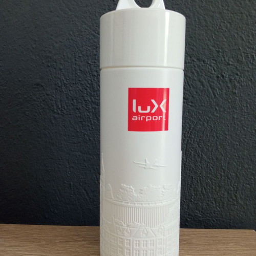 Lux-Airport Luxemburg Airport water bottle like new, white reusable