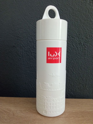 Lux-Airport Luxemburg Airport water bottle like new, white reusable