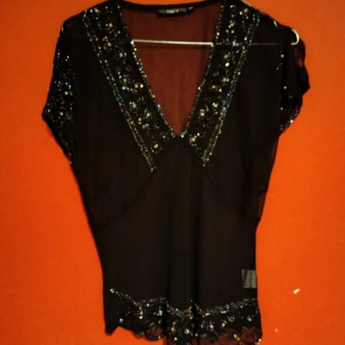Transparent top with decorative stones, like new, black
