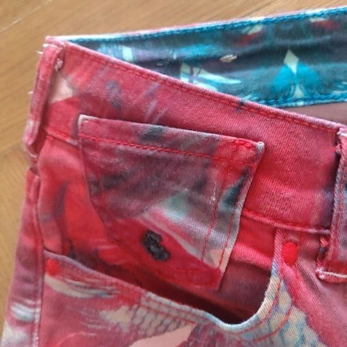 Maison Scotch tropical cotton denim pants size S like new, pink multicolor