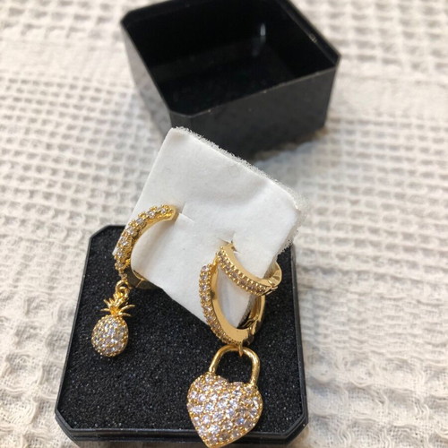 Triple earrings hoops with zircon, heart and pineapple new