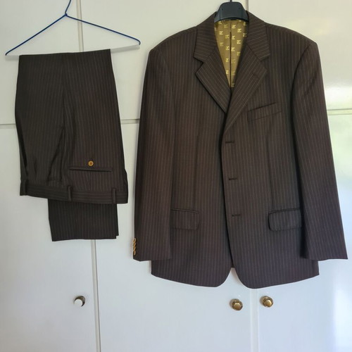 Ted Lapidus Formal Brown Pinstripe Suit Size 48 Jacket Waist 74 Pants