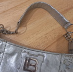 Laura Biagiotti evening bag used, small silver faux leather handbag